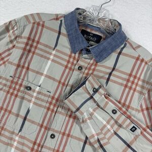 Buffalo David Bitton Shirt Mens M Beige Pink Plaid 2 Pocket Roll Tab Long Sleeve
